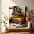 thumbnail image 6 of Vintage Old Book Windowsill Watercolor Canvas Print, Farmhouse Home Library Room Wall Decor Art, 6 of 8