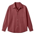 thumbnail image 6 of ZCFZJW Men's Button Down Shirt Texture Wrinkle Free Shirts Long Sleeve Waffle Untucked Shirt with Pockets Lightweight Thin Jackets Tops Watermelon Red S, 6 of 8
