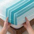 thumbnail image 3 of Full Size Fitted Sheet Set - Turquoise Ombre Stripe 3 Piece Bedding Sets 16" Deep Pocket Fitted Sheet with 2 Pillowcases Farmhouse Simple Striped Brushed Microfiber Hotel Luxury Bed Sheets, 3 of 9