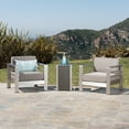 thumbnail image 4 of GDF Studio Crested Bay Outdoor Aluminum 3 Piece Chat Set with C Shaped Table, Silver, Gray Water Resistant Fabric, and Gray Wicker, 4 of 13