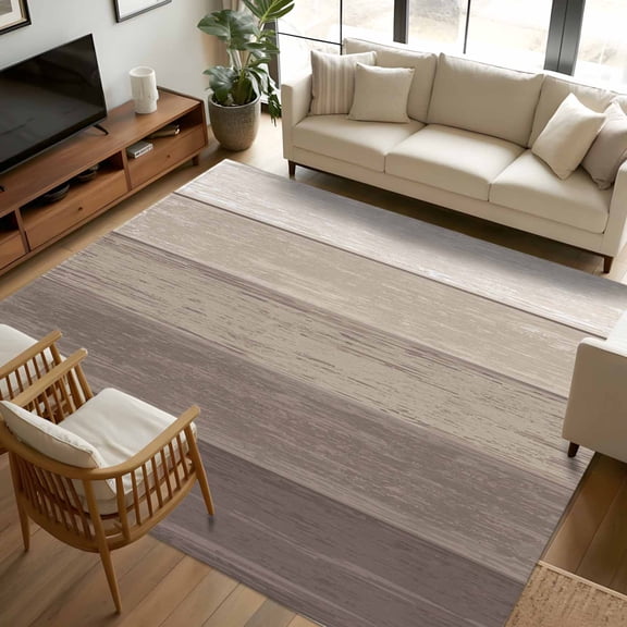 8x10 Area Rugs Brown Beige Ombre Non-Skid Rubber Backing Large Rectangle Rugs - Living Room Bedroom Home Office, Farmhouse Vintage Wooden Striped Indoor Floor Mat Carpets Washable Rug