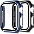 thumbnail image 1 of Compatible with Apple Watch Screen Protector 44mm SE iWatch Case Series 6 5 4, 2 Pack Full Coverage Hard PC Bumper Case Protective Face Cover for Women Men, Black/Blue, 44 mm, 1 of 5