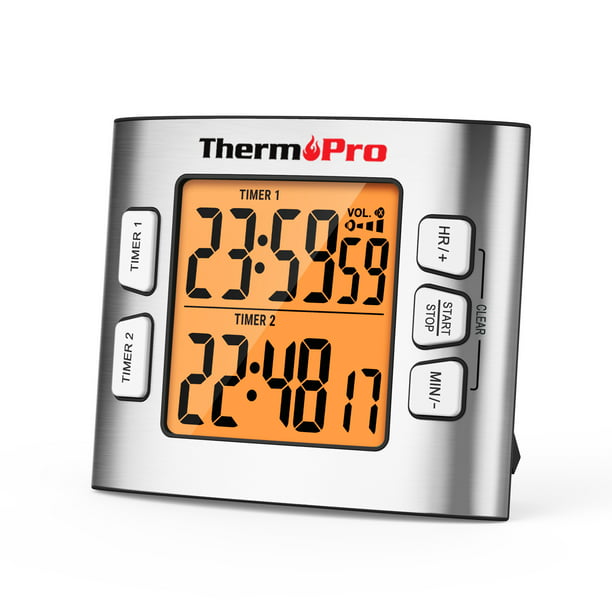 ThermoPro TM02W Timer with Dual Countdown Stop Watches Timer/Magnetic Timer Clock with Adjustable Loud Alarm and Backlight LCD Big Digits/ 24 Hour Digital Timer for Kids Teachers - Walmart.com