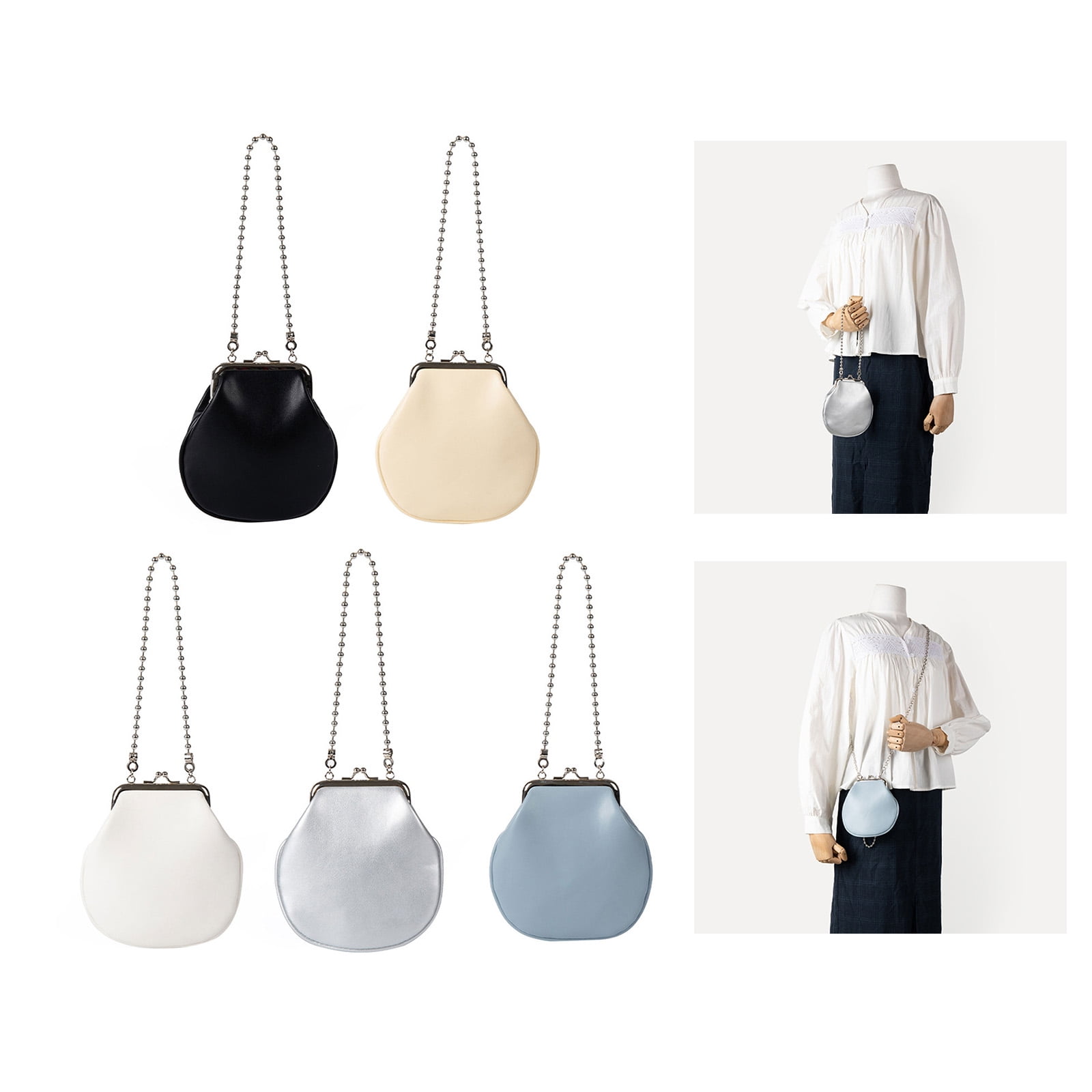Trendy PU Leather Chain Strap Shoulder Purse Compact Evening Bag With Kiss Lock Closure For Stylish Party Handbag