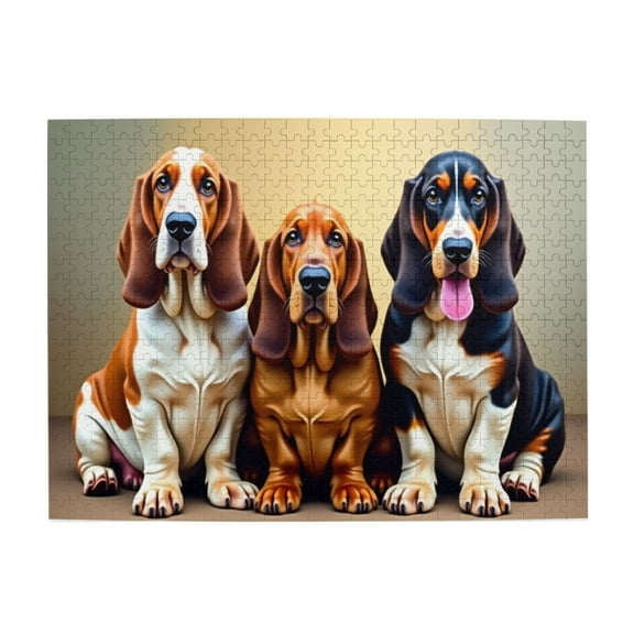 500 Piece Basset Hound Jigsaw Puzzle For Adults Three Adorable Basset Hounds Challenging & Fun Puzzle Game Unique Artwork Gift For Family & Home Decor 20.5X15In