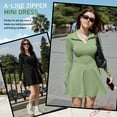 thumbnail image 5 of OQQ Womens Dress Casual Long Sleeve Elastic Simple A-Line Zipper Mini Dress, 5 of 7