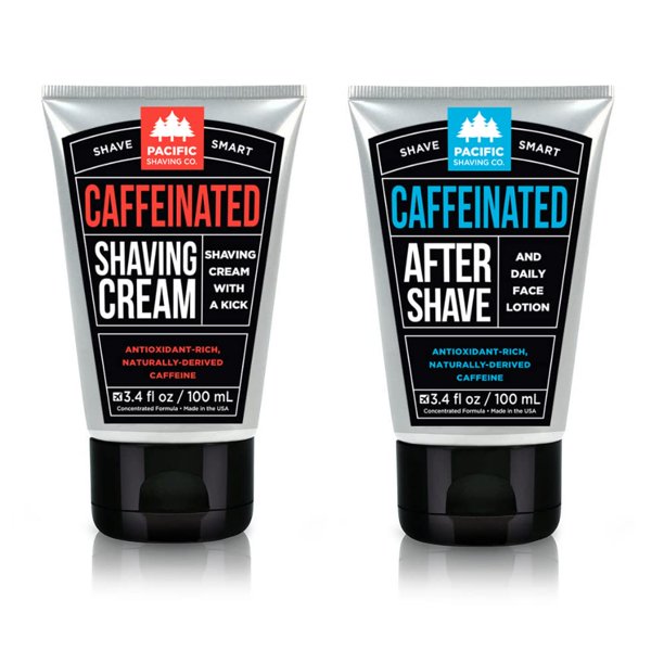 Pacific Shaving Company Juego de crema de afeitar y para después del afeitado con cafeína - Kit de afeitado para hombres - Antioxidante + crema de afeitar enriquecida con cafeína + loción para después