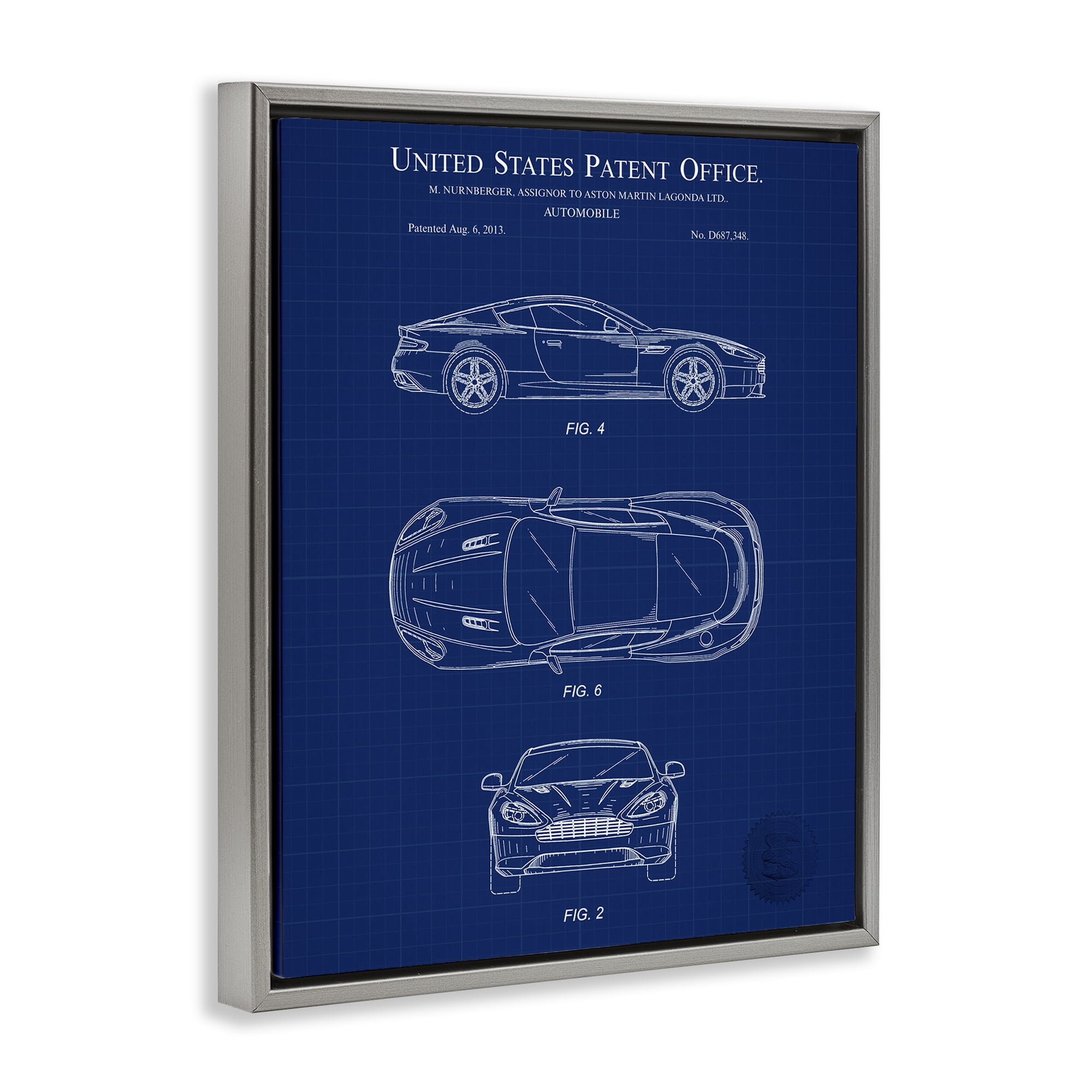 Stupell Industries Automobile Patent Blueprint Transportation Painting Gray Floater Framed Art Print Wall Art, 25 x 31