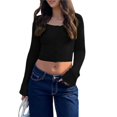 thumbnail image 2 of Cárdigan Corto de Punto Acanalado con Botones y Larga para Mujer, Estilo Y2K, Ajustado, con Cuello Redondo, Camiseta de Otoño Negro L, 2 of 10