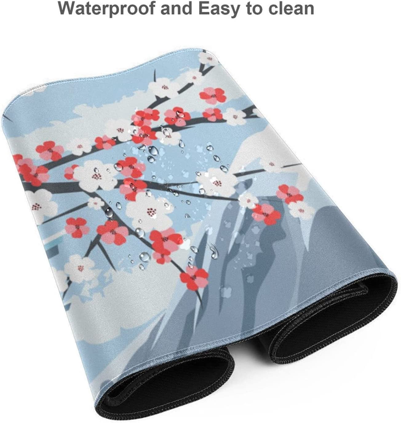 Japanese Cherry Blossom Gaming Mouse Pad XL, Extended Large Full Desk Mousepad 31.5 X 11.8 Inch, Waterproof Big Mouse Pad Edge, Non-Slip Long Keyboard Mat Office & Home Caburywe, Blue Mouse Pad