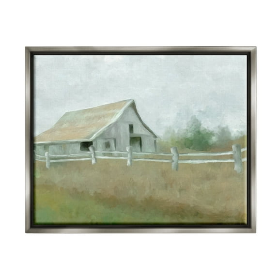 Stupell Industries Rural Farmland Fence Nature Painting Gray Floater Framed Art Print Wall Art, 31 x 25