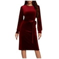 thumbnail image 2 of Zedker Women's Long Sleeve Velvet Mini Dress Fall Bodycon Mock Neck Elegant Short Cocktail Holiday Party Dresses Plus Size Red L, 2 of 8