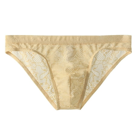 Mens Lace Transparent Thin Sexy Underwear Seductive Mesh Breathable Beige XXXL