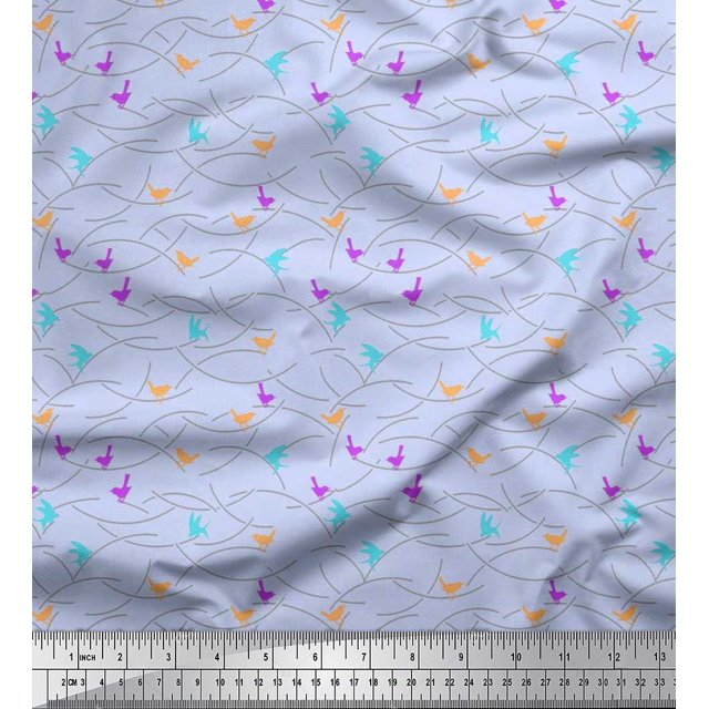 Soimoi Velvet Fabric Bird Artistic Printed Fabric 1 Yard 58 Inch Wide