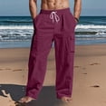 thumbnail image 6 of GrmtClth Mens Linen Pants Casual Drawstring Elastic Waist Cargo Pants Loose Fit Lightweight Yoga Beach Pants 2026 Summer Cotton Relaxed Fit Travel Pant with Multi Pockets Wine 2XL, 6 of 7