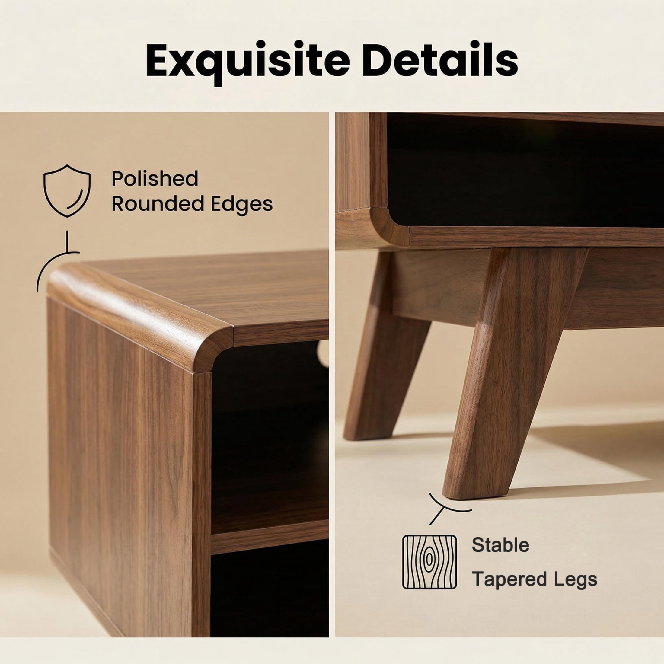 Noble House 46" TV Stand with Sliding Doors, Mid-Century Media Console for Living Room, Entertainment Center, Walnut