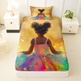 thumbnail image 3 of Castle Fairy Kawaii Black Girl Twin Sheets 3pcs,Watercolor Graffiti Print Bedding,Green Pink Gold,1 Fitted Sheet, 1 Flat Sheet and 1 Pillowcase, 3 of 6