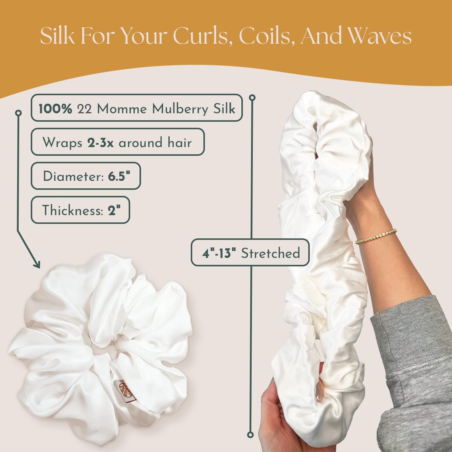 Silk Scrunchies Ponytail Holders – Oversized Mulberry Silk Scrunchies – Extra Large No Damage Hair Ties for Curly, Thick, and Thin - Hair Accessories for Women