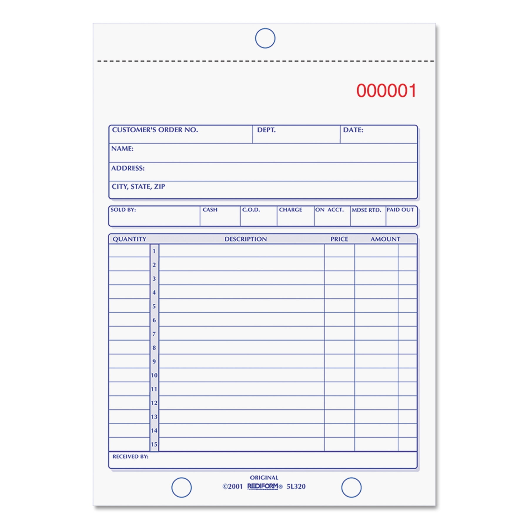 Rediform Sales Book, 5 1/2 x 7 7/8, Carbonless Duplicate, 50 Sets/Book -RED5L320