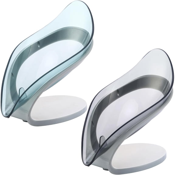 2Pcs Self Draining Soap Holder, Shower Soap Bar Holder, Leaf Shape Soap Holder, Soap Dish Dispenser for Shower, Bathroom, Kitchen Sink (Gray   Blue)