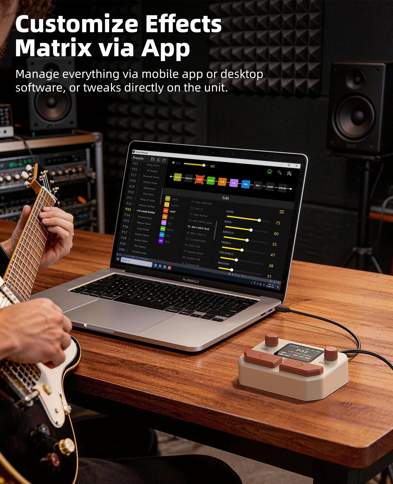 LEKATO Mini Guitar Amp 5W Rechargeable Electric Guitar Amplifier Clean&Overdrive Effects Bluetooth Guitar Amp Portable for Daily Practice
