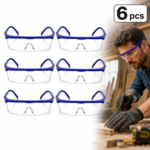 Safety Goggles 6 Pack, Clear Anti Impact Protective Eyewear for Lab Workshop Grinding Construction, Dust Proof Work Glasses with Adjustable Strap