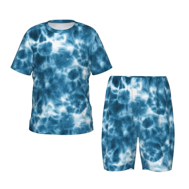 Balery Blue Tie Dye Conjunto de Pijama Infantil de Manga Corta con Estampado – Ropa de Dormir de Algodón Suave-Small