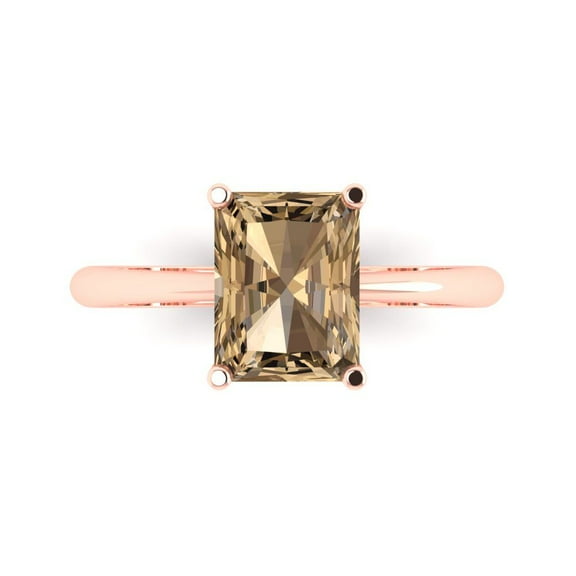 Solitaire Engagement Ring for Women - 2.5ct Simulated Champagne Diamond in 14K Rose Gold Promise Ring