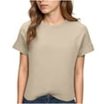 thumbnail image 2 of Sevevn Women's Textured Short Sleeve T-Shirt Casual Crew Neck Slim Fit Summer Top Khaki XL, 2 of 9
