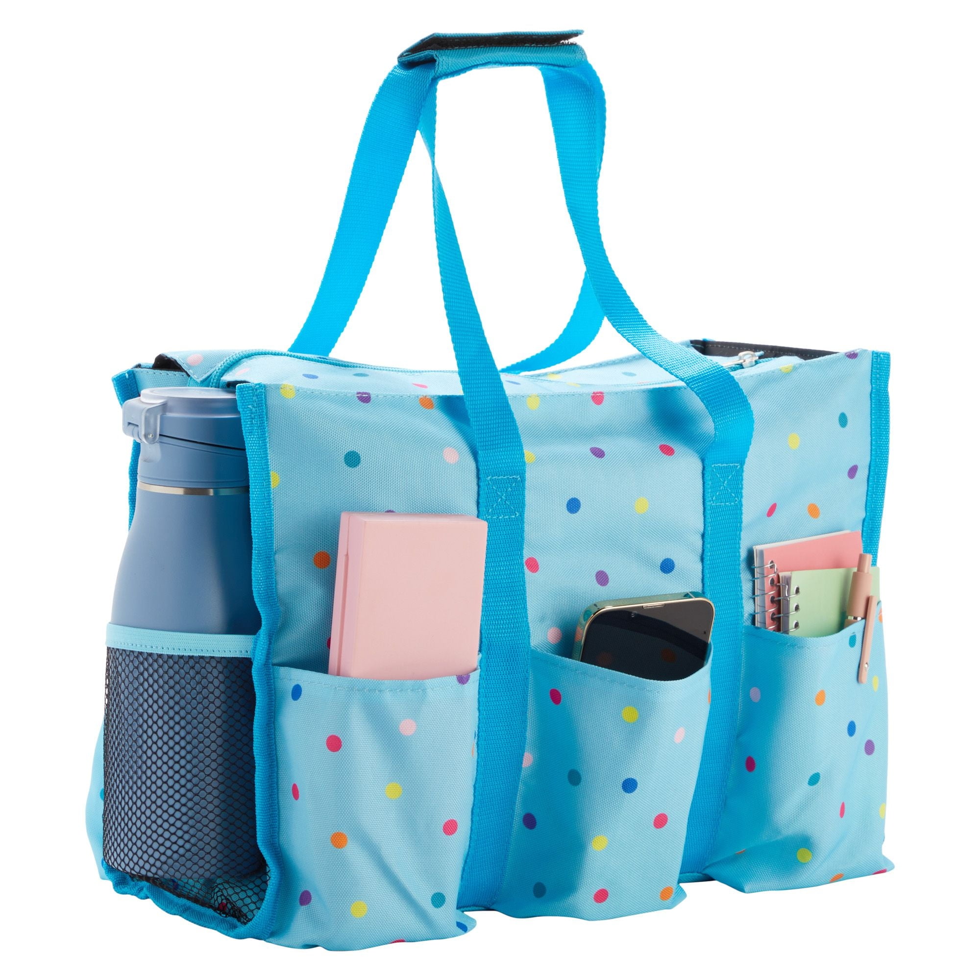 Large Utility Tote Bag with Pockets, Compartments, and Zip Top for