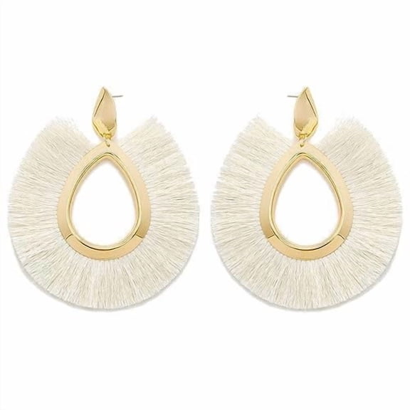 Bocar Tassel Hoop Earring, Bohemian Statement Thread Dangle Earrings, Silky Thread Tassel Strand Fringe Statement Hoop Earrings for Women Daily Wear Fashion Jewelry