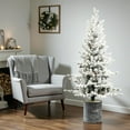 thumbnail image 2 of Tcbosik 6.5ft Pre-Lit Potted Flocked Artificial Christmas Tree with 150 Warm White LED Lights and 720 Branch Tips, Xmas Tree with 19 Pine Cones, Indoor Home Office Holiday Decoration, White+Green, 2 of 7