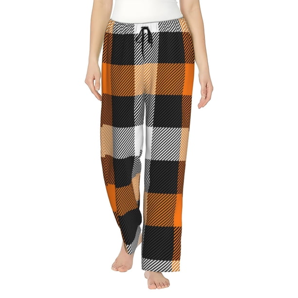 Balery Orange Plaid Pantalones de pijama para mujer, pijamas ultraligeros, pantalones de estar por casa-X-Large