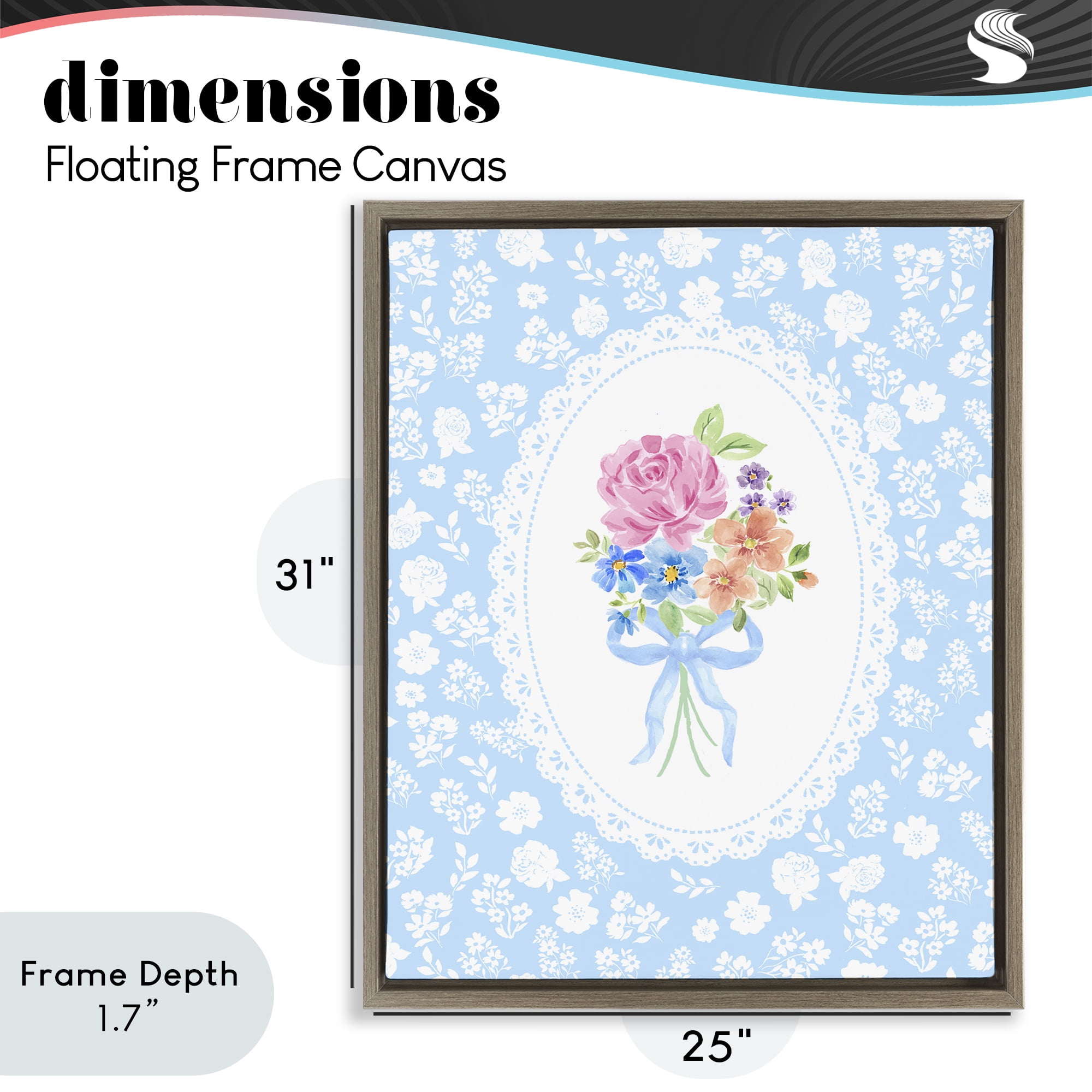Stupell Industries Blue Feminine Bouquet Brown Framed Floater Canvas Wall Art, design by Corinne Haig