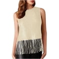 thumbnail image 3 of Laqbezok Women's Sequin Fringe Tank Top Sleeveless Round Neck Sparkly Shimmer Party Tassel Cropped Shiny Outfit, 3 of 10