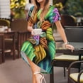 thumbnail image 3 of Easygdp Hippie Style para Vestido Transpirable de Mujer, Vestido Suelto de Manga Corta con Pliegues y Bolsillos para el Verano, 3 of 6