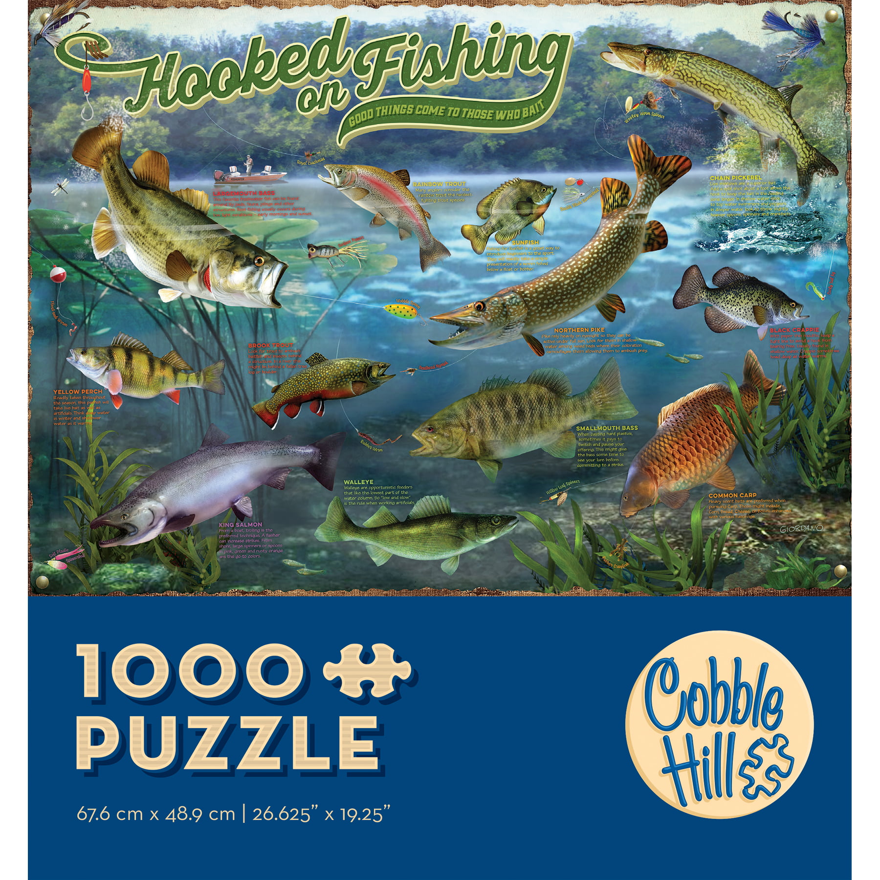 Cobble Hill 1,000 piece puzzle - Hooked on Fishing - small box takes up  less space