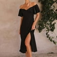 thumbnail image 6 of Aloohaidyvio Summer Dresses for Women 2024,Womens Summer Solid Color Short Sleeve V-Neck Long Dress Black L, 6 of 6