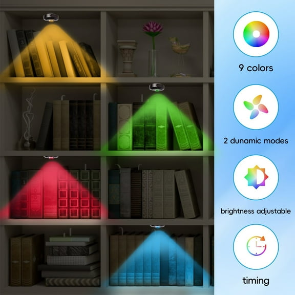 BiFandian 6 Pack RGB Puck Lights with Remote Control, Rechargeable Battery Operated Tap Lights, Dimmable Touch Under Cabinet Lighting, Wireless LED Shelf Light