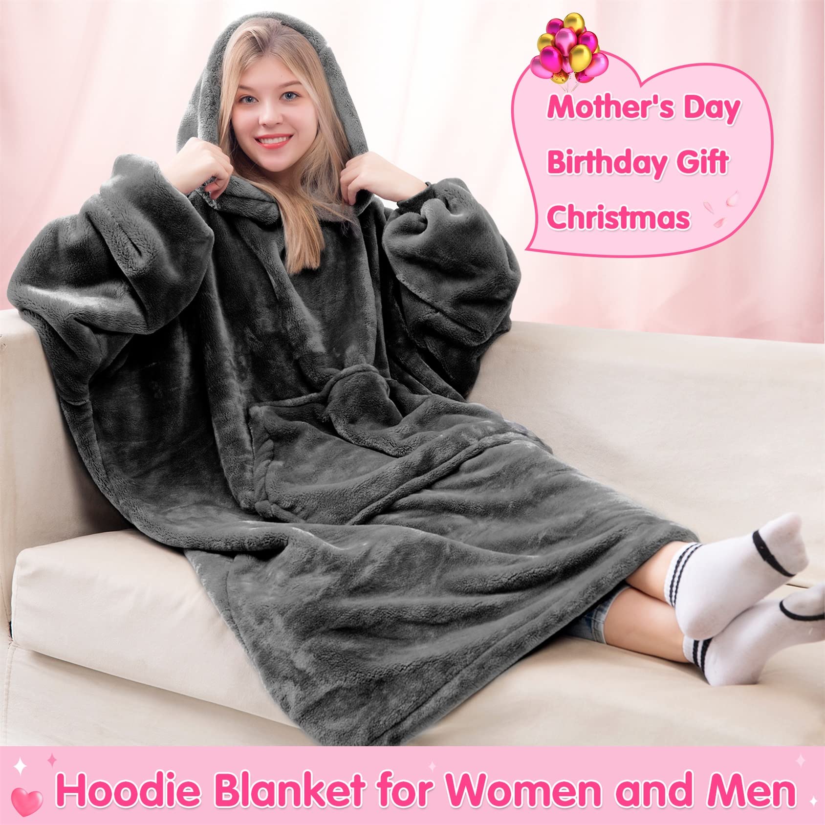 Fantaslook Wearable Blanket Hoodie Sweatshirt for Women and Men, Warm and Cozy Blanket Hoodie, Flannel Blanket with Sleeves and Giant Pocket - image 2 of 6