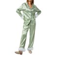 thumbnail image 4 of Blotona Women's Sleepwear Feather Decoration Long Sleeve Button-Down Lapel Collar Tops + Pants Pajamas Set, 4 of 8