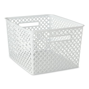 Mainstays Large White Decorative Plastic Storage Basket, 14.7 in x 12 in x 8.5 in