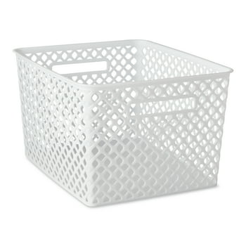 Mainstays Large White Decorative Plastic Storage Basket