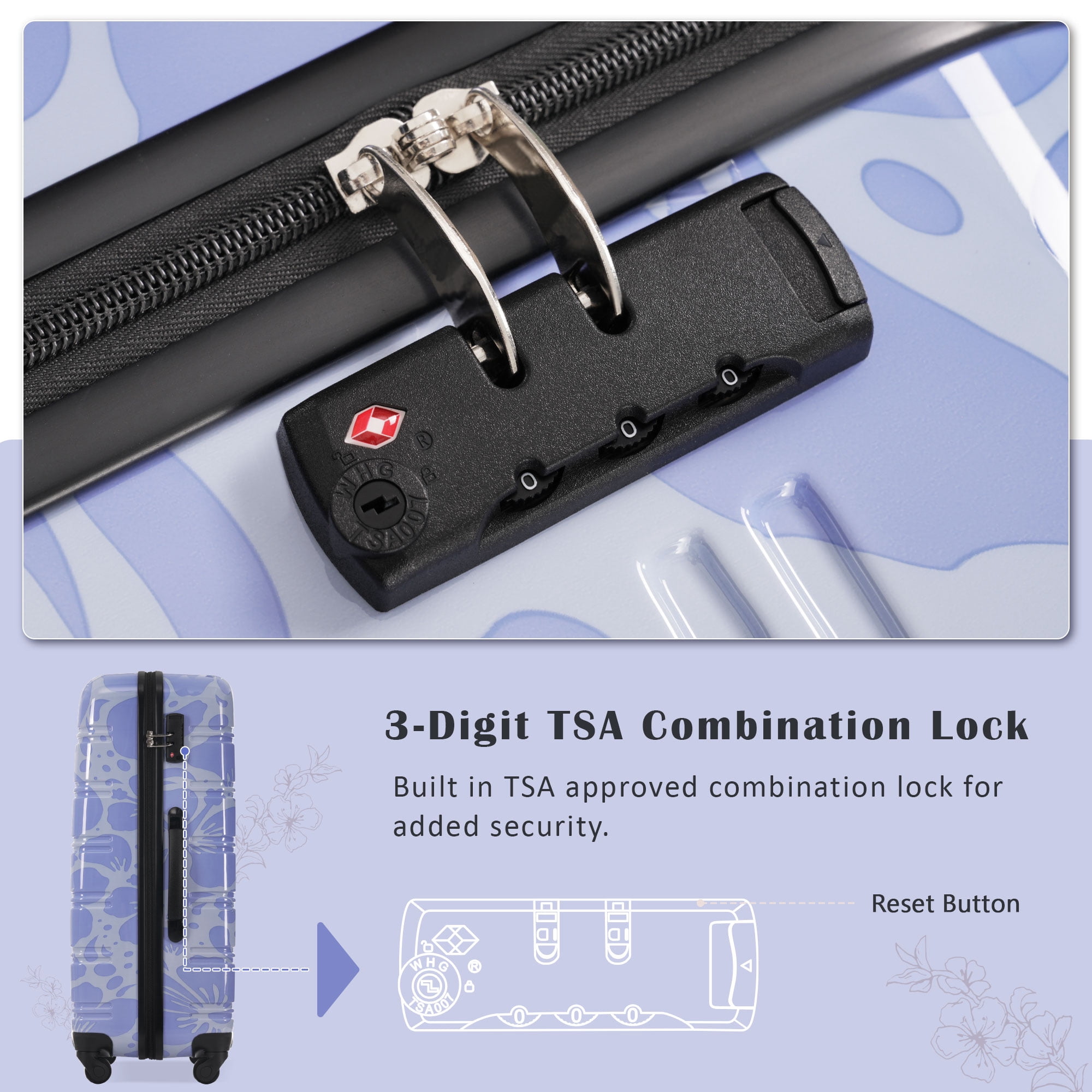 Euroco 3 Piece Luggage Sets, ABS+PC Hardshell Suitcase with TSA Lock and Spinner Wheels,Lightweight Suitcase Set for Family Travel,Blue