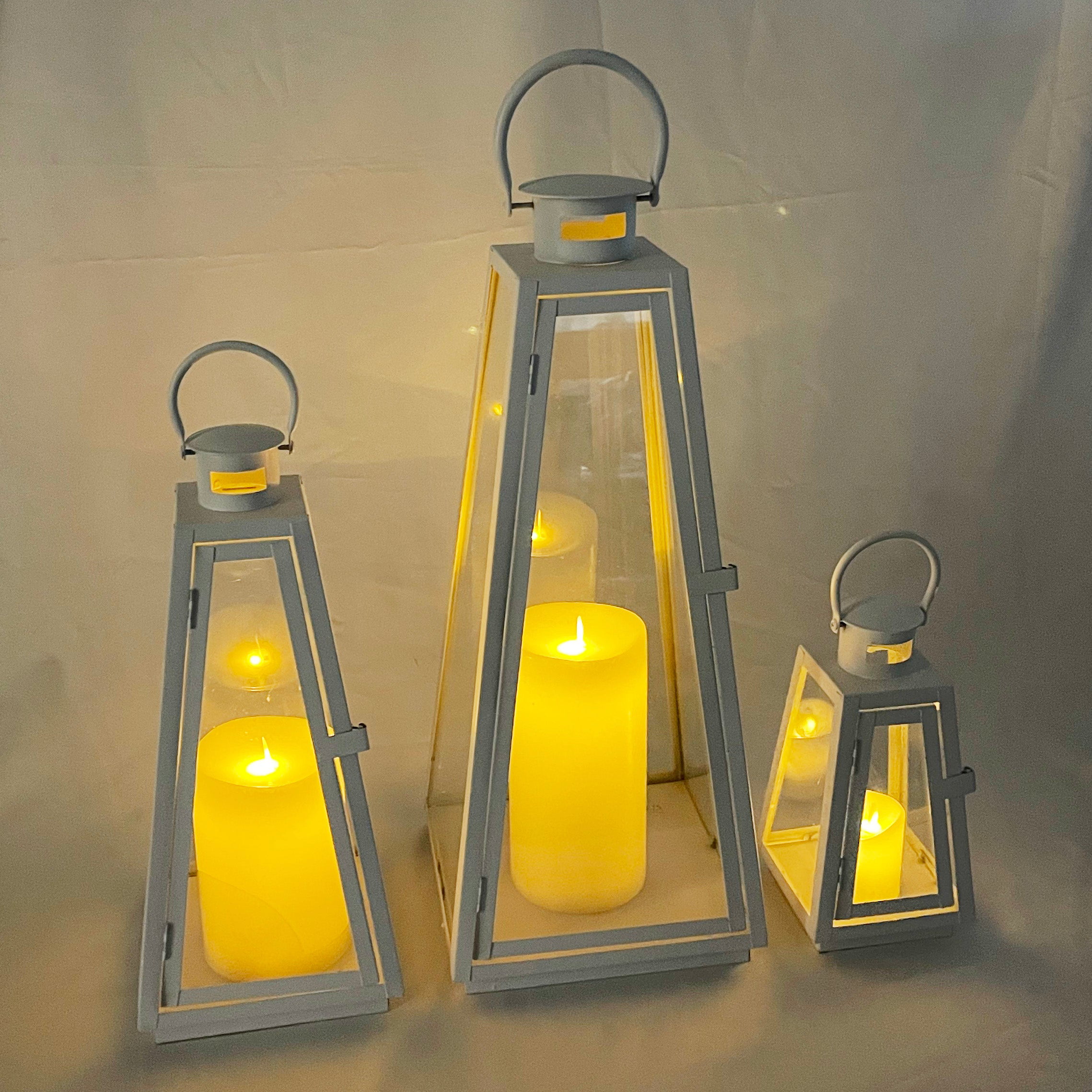 Allgala Lanterns 8 SET 3-PC Set Jumbo Indoor/Outdoor Hurricane Candle