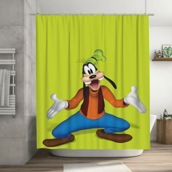 Goofy Shower Curtain, Lovely Cartoon Shower Curtains Set for Kids Boys Girls College Dorm Bathroom, Waterproof Restroom Bathtub Decor Accessories with 12 Hooks 72X72 Inch Iron