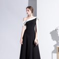 thumbnail image 3 of Vestido de noche negro de verano para mujer, de un solo hombro, elegante, para banquetes, de alta sociedad, vestido largo ajustado para uso diario, 3 of 6