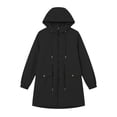 thumbnail image 5 of Feancey Hooded Rain Jackets for Women Drawstring Waist Waterproof Windbreaker Jacket Outdoor Lightweight Full Zip Raincoats Hiking Travel Jackets with Pockets Black L, 5 of 8