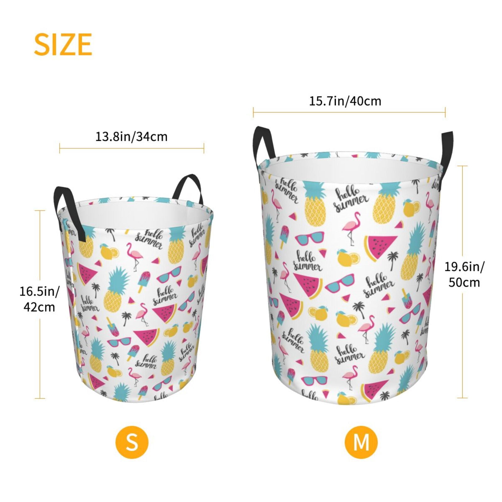 Large Laundry Basket with Handles - Summer Bird Pineapple Kids Baby Dirty Clothes Laundry Hamper for Bedroom Aesthetic