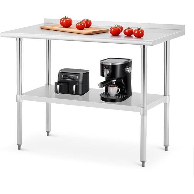 Ourlova 24"x48"x36" Stainless Steel Prep Table w/ Backsplash & Adjustable Shelf, NSF Commercial Work Table
